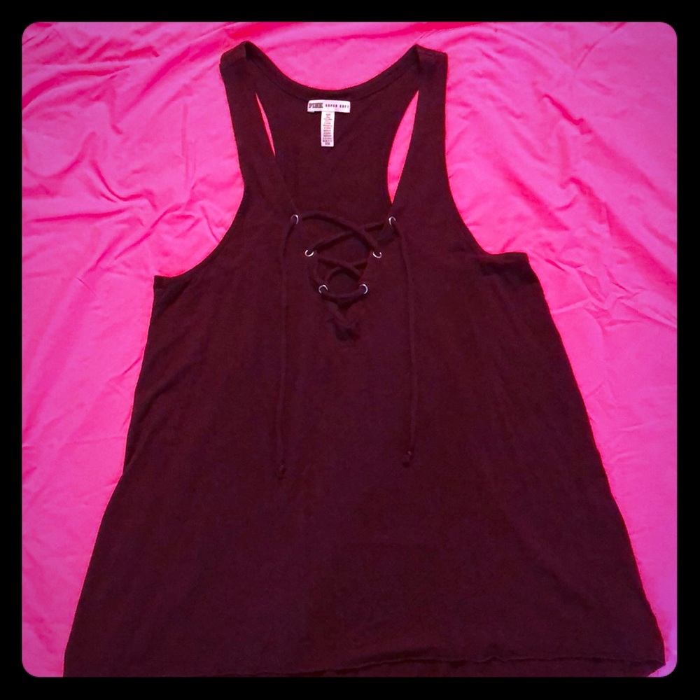 PINK S Super Soft Lace Up Tank